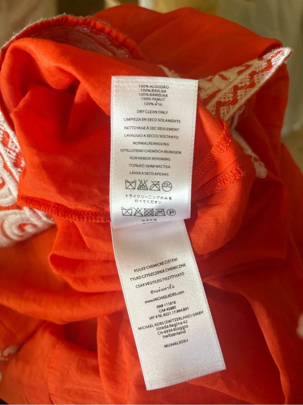 Michael Kors Orange Tunic with White Embroidery, Size: XL